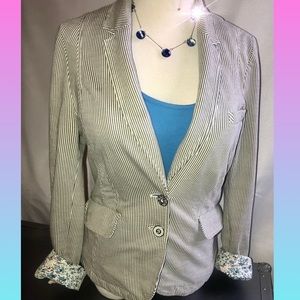 Anthropologie Allihop blue & cream striped blazer